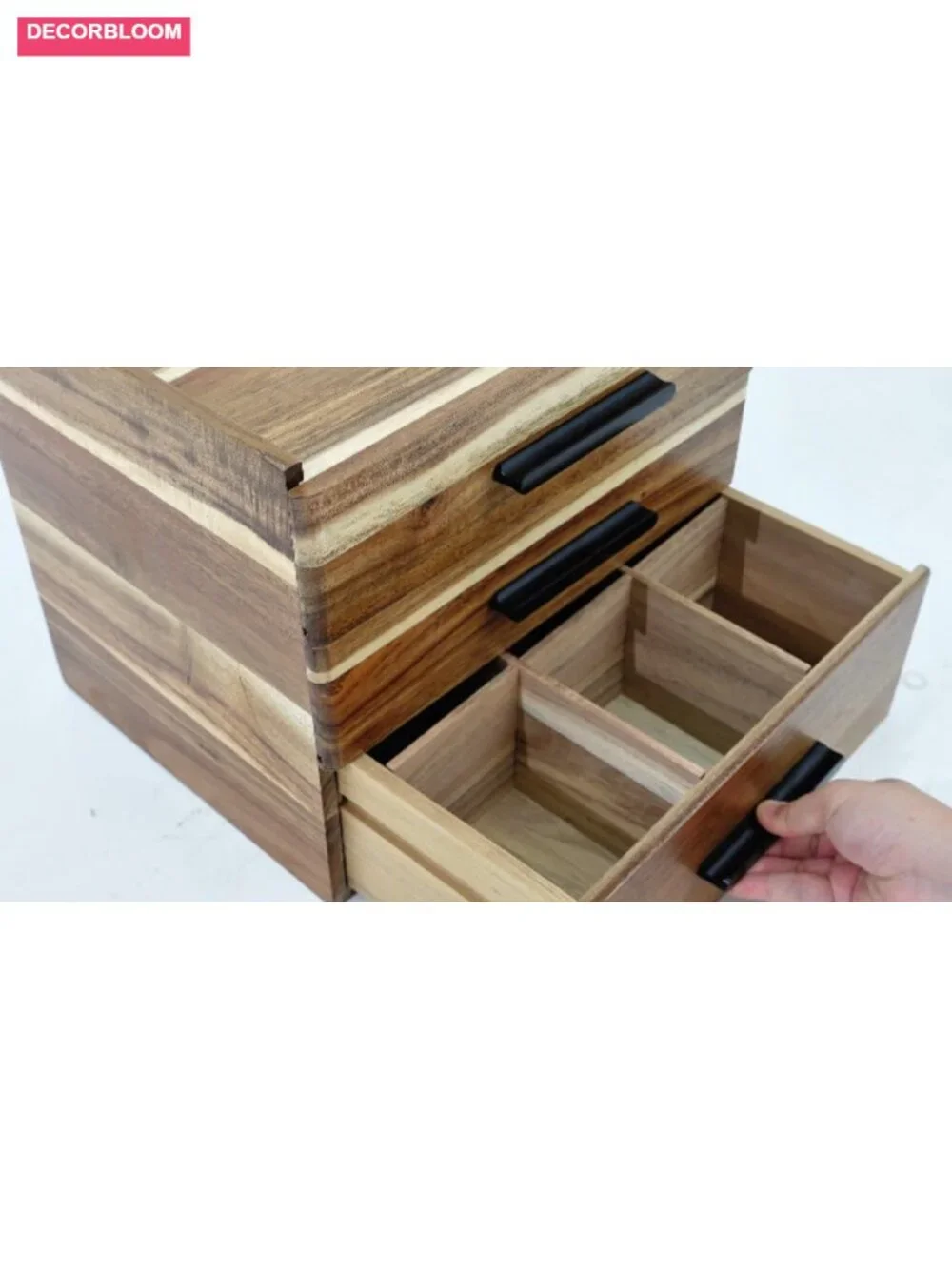 Acacia Wood Tea Bag Organizer 3 Drawers 27 Slots Coffee Capsule Holder